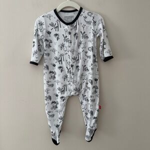 Magnetic Me Safari Animal Print Modal Footie Pajamas White Black 3-6 Months